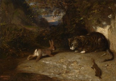 Gatto, donnola e coniglio, 1836 da Alexandre Gabriel Decamps