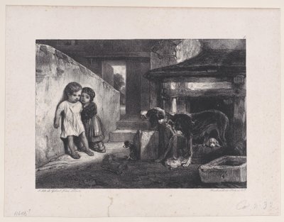 Bambini spaventati da un cane ringhiante, dalla serie Scene di caccia da Alexandre Gabriel Decamps