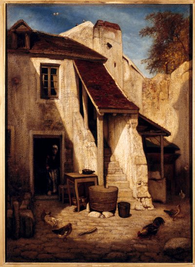 Interno di cortile rustico a Fontainebleau da Alexandre Gabriel Decamps