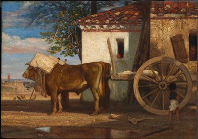 Buoi davanti a una fattoria a Le Verrier, c. 1853 da Alexandre Gabriel Decamps