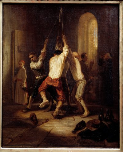 Le campane. Uomini tirano la corda per suonare le campane. Pittura di Alexandre Gabriel Decamps (1803-1860) da Alexandre Gabriel Decamps