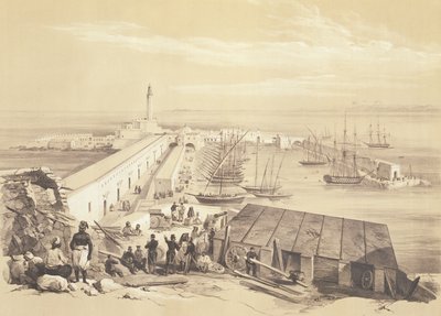 Porto e molo di Algeri, da un volume commemorativo della Forza di Spedizione Francese che catturò Algeri nel 1830, inciso da Adolphe Jean-Baptiste Bayot (1810-66) da Alexandre Genet