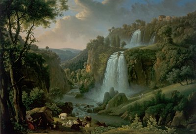 La cascata a Tivoli con il Tempio di Sibilla da Alexandre Hyacinthe Dunouy
