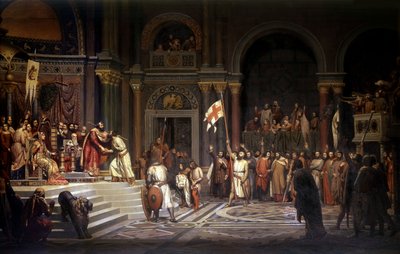 Goffredo di Buglione ricevuto da Alessio Comneno, Imperatore di Costantinopoli, nel 1097, durante la difesa della città contro i Turchi durante la Prima Crociata da Alexandre Jean Baptiste Hesse