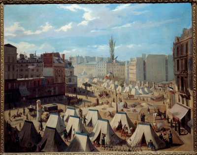 Accampamento di truppe sul Boulevard du Temple durante i giorni di giugno 1848. Vista di Parigi durante la rivoluzione del 1848 da Alexandre Josquin