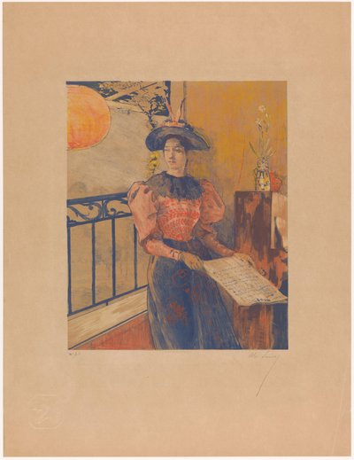Donna in piedi con spartito in mano da Alexandre Lunois (signed by artist)