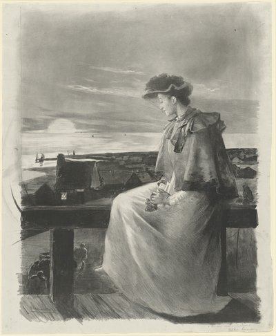 Fantasticheria: giovane donna seduta presso il mare da Alexandre Lunois