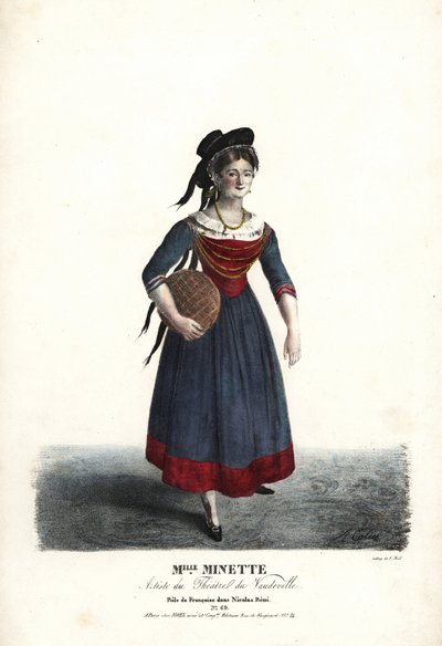 Attrice Mademoiselle Minette o Jeanne-Marie-Francoise Menestrier come Francoise in Nicolas Remi di Sewrin, Theatre du Vaudeville da Alexandre Marie Colin