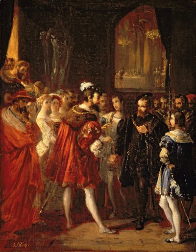 Carlo V (1500-58) ricevuto da Francesco I (1494-1547) al Louvre, c.1843 da Alexandre Marie Colin