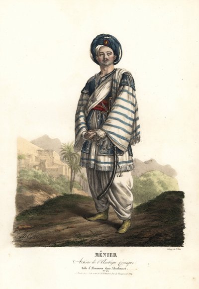 Paulin Menier come Almanzor in Abenhamet di Anne-Honore-Joseph Duveyrier, musica di Adrien Quaisain, Ambigu Comique da Alexandre Marie Colin