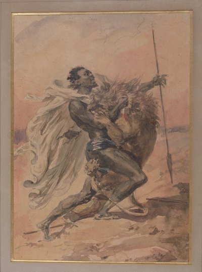 Lotta tra un guerriero e un leone da Alexandre Marie Colin