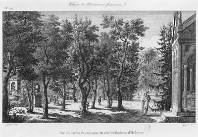 Museo dei Monumenti Francesi, Parigi, vista del Giardino Eliseo dalla tomba di Eloisa e Abelardo, inciso da Laurent Guyot (1756-1806) da Alexandre Marie Lenoir