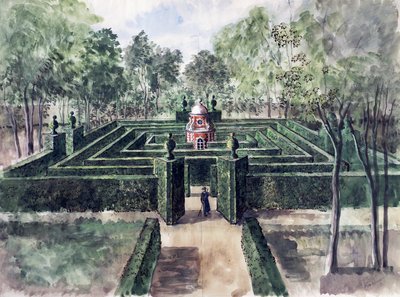 Chateau de Groussay, labirinto progettato da Charles de Beistegui, di Alexandre Serebriakoff (1907-1944), acquerello, Francia, XX secolo da Alexandre Serebriakoff