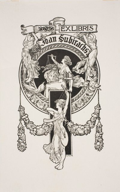 Ex libris di Joan Subirachs da Alexandre de Riquer