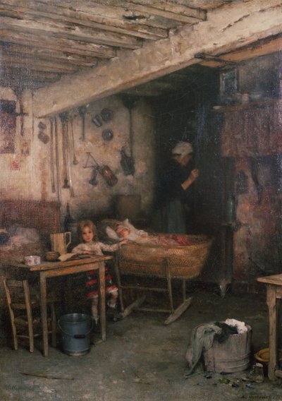 Bambini in un Interno di Cottage da Alexei Alexevich Harlamoff