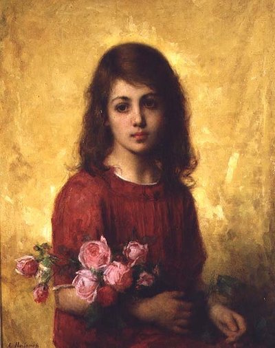 Ritratto di una giovane ragazza con un mazzo di rose da Alexei Alexevich Harlamoff