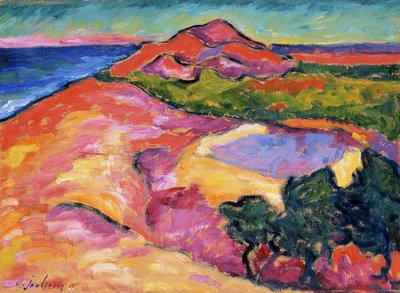 Scena costiera con collina rossa, 1911 da Alexej von Jawlensky