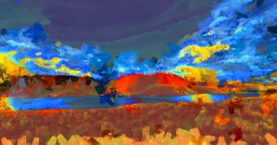 Paesaggio con lago, 2020, (tecnica mista) da Alexei Makhov