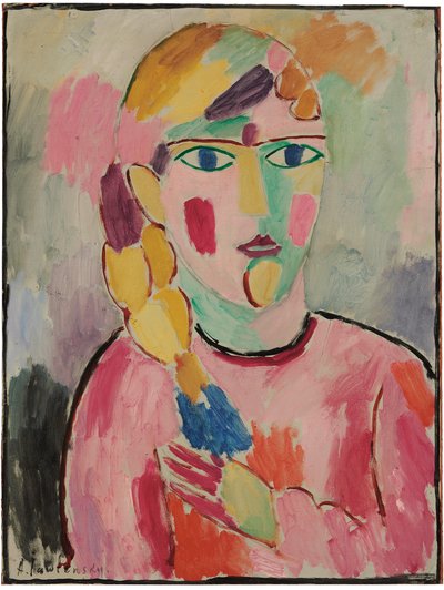Ragazza con occhi azzurri e coda di cavallo; Madchen mit Blauen Augen und einem Zopf, c.1916 da Alexej von Jawlensky
