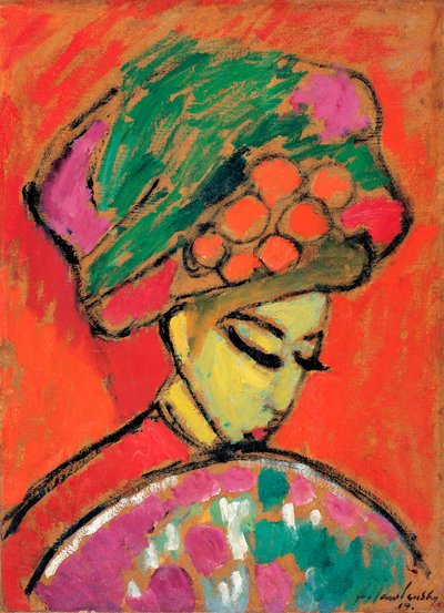 Giovane ragazza con cappello fiorito da Alexej von Jawlensky