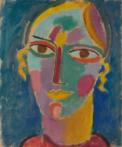 Testa mistica: Testa di donna su sfondo blu, c. 1917 da Alexej von Jawlensky