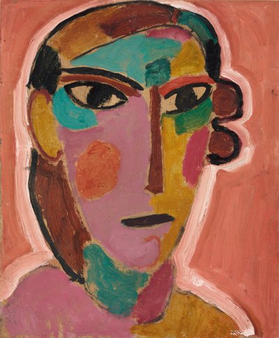 Testa mistica: testa di donna su sfondo rosso (c. 1917) da Alexej von Jawlensky