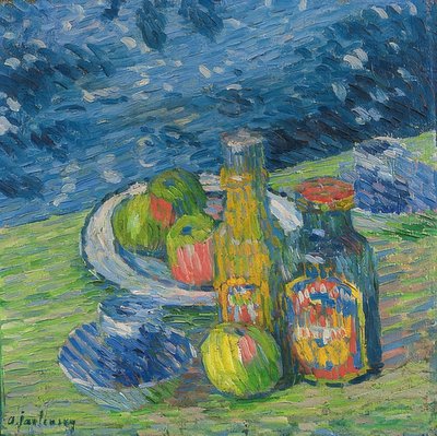Natura morta con bottiglie e frutta. 1900 da Alexej von Jawlensky