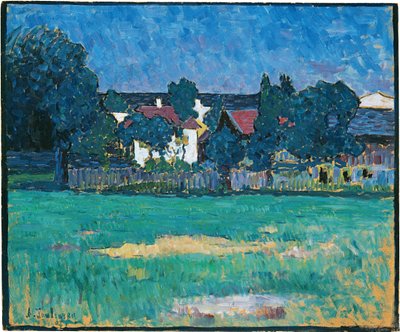 Paesaggio di Wasserburg con case e campo da Alexej von Jawlensky