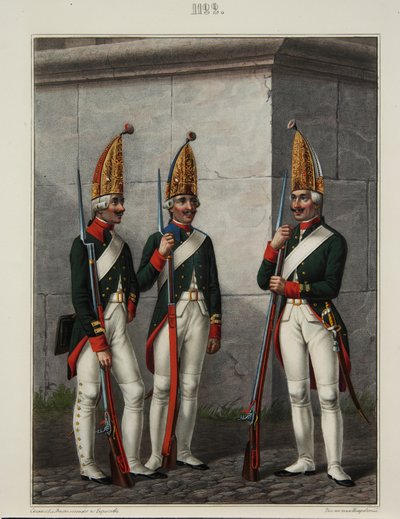Granatieri del reggimento Preobrazhensky, Semenovsky e Izmailovsky nel 1796-1797, 1840s da Alexey Gavrilovich Petrovsky
