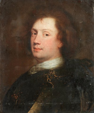 Ritratto di uomo, a busto nudo, con cravatta e armatura bianca da Alexis Grimou
