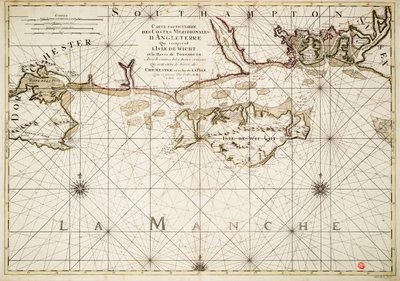 Carta della costa inglese, Isola di Wight e porto di Portsmouth da Alexis Hubert Jaillot