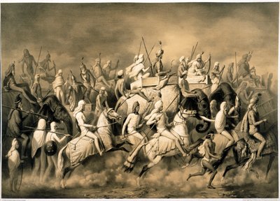 Maharaja Sher Singh del Punjab e il suo entourage a caccia, illustrazione da 