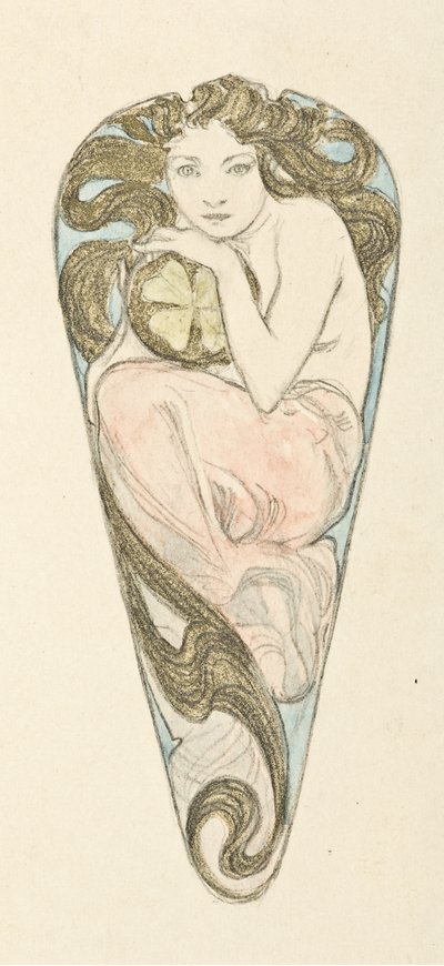 Progetto di miniatura per pendente di una grande spilla da corsetto, c. 1900 da Alfons Marie Mucha