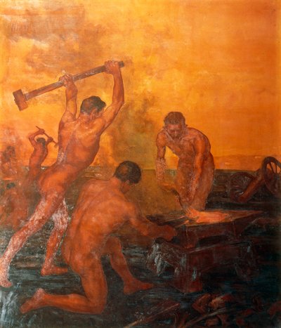 La fucina, pannello sinistro del trittico dei Ferrovieri da Alfonso Quarantelli