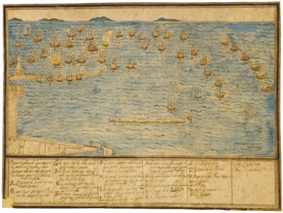 Rappresentazione topografica della battaglia di Livorno da Alfonso the Younger Parigi