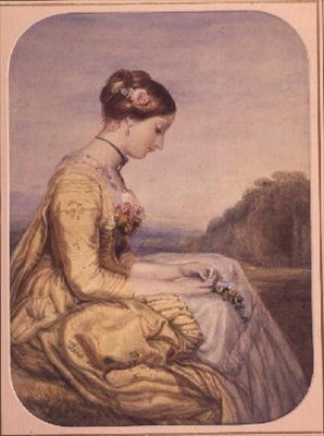 Signora seduta in un vestito giallo da Alfred Edward Chalon