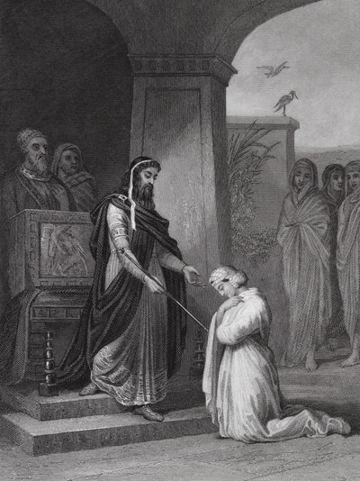 Ester davanti al re Assuero, Ester, cap. 15, v. 11 da Alfred (after) Johannot