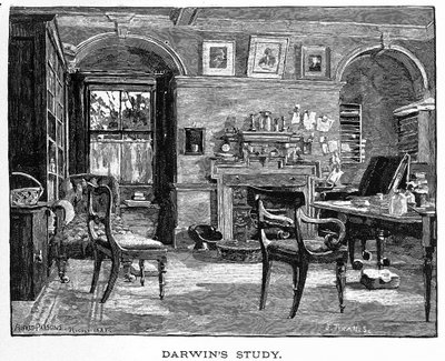 Lo studio di Darwin da Charles Darwin, la sua vita e il suo lavoro, pub. 1891 da Alfred (after) Parsons