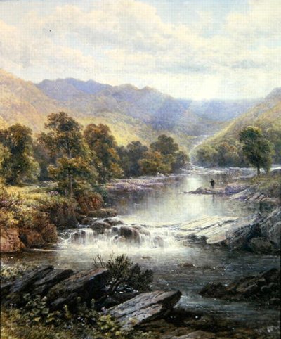 Un pescatore in una valle fluviale da Alfred Augustus (after) Glendening