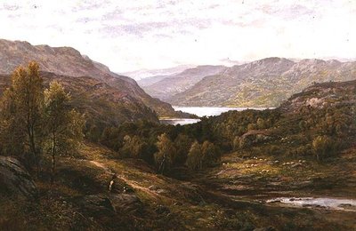 Un pastorello con il suo cane in un paesaggio montano da Alfred Augustus Glendening