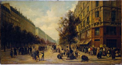 Fila alla porta di un negozio di alimentari (angolo di rue Réaumur e boulevard Sébastopol) nel novembre 1870., nel 1871 da Alfred /Brunner Lacoste Emile (1838 81) Decaen