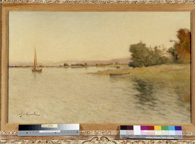 Barca e veliero sulla riva del lago da Alfred Casile