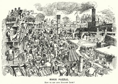 Cartone animato di Punch: Congestione sul fiume Tamigi a Molesey Lock, Surrey (incisione) da Alfred Chantrey Corbould