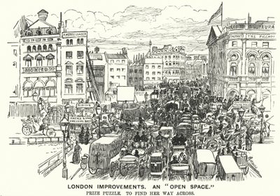 Cartone animato di Punch: Miglioramenti di Londra. Uno "Spazio Aperto" - congestione del traffico nella Londra vittoriana (incisione) da Alfred Chantrey Corbould