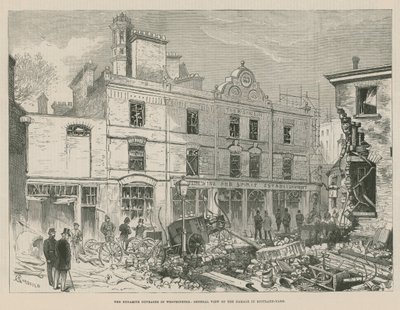 Gli attentati dinamitardi a Westminster; Vista generale dei danni a Scotland Yard da Alfred Chantrey Corbould