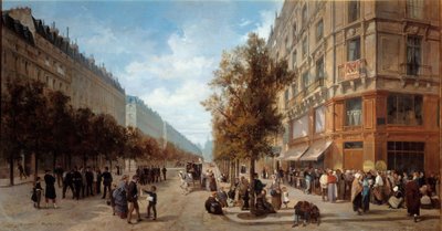 Sede di Parigi: Coda alla porta di un negozio di alimentari (Felix Potin) all