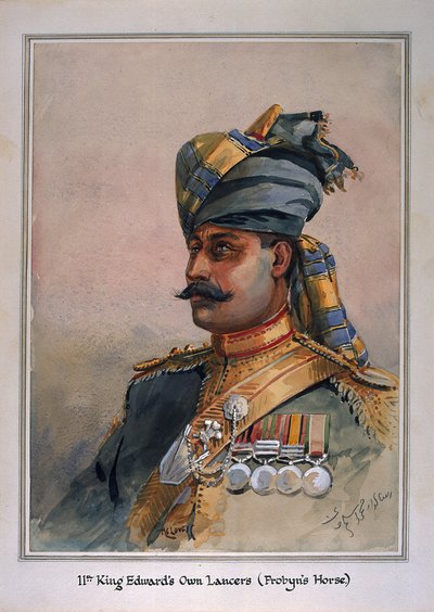 Ritratto a mezzo busto di Risaldar, Durrani, illustrazione per 