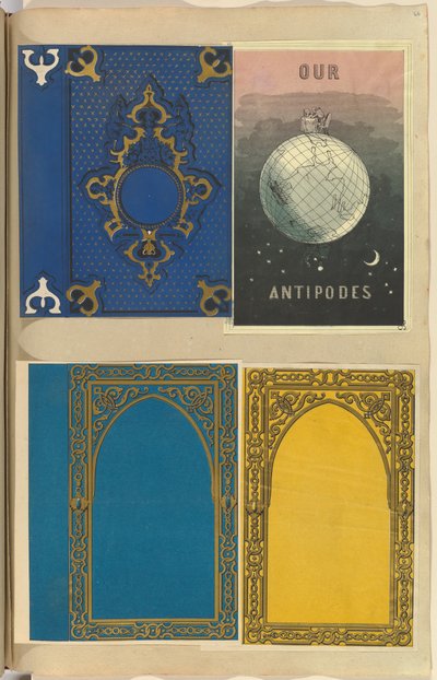 Quattro copertine di libri litografate, una per I nostri antipodi da Alfred Crowquill