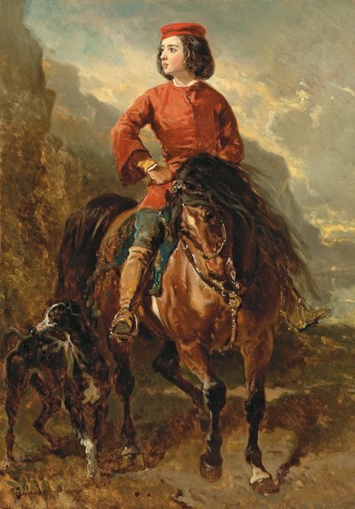 Giovane cavaliere su uno Shetland, con un levriero, XIX secolo da Alfred Dedreux