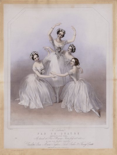 Il celebre Pas De Quatre composto da Jules Perrot, come danzato al Teatro di Sua Maestà da Alfred Edward (after) Chalon